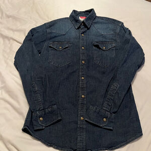 Women’s Wrangler Western Pearl Snap Denim Shirt S Blue